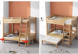 Cama <span class=keywords><strong>infantil</strong></span> de madera maciza debajo de la cama de madre e hijo, <span class=keywords><strong>litera</strong></span>, cama doble minimalista moderna con <span class=keywords><strong>cajones</strong></span> y escalones - Product Image 6