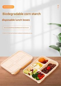 รับพิมพ์ลายตามสั่ง กล่องอาหารชีวภาพย่อยสลายได้ทรงสี่เหลี่ยมทำจากแป้งข้าวโพด แบบ 3 4 5 6 ช่อง สำหรับใส่อาหารกลับบ้าน - Product Image 3
