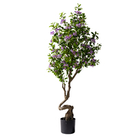 Vente chaude Pot Noir Myrte Pêche Fleur Branche Buis Arbre Artificiel En Plastique Verdure Plantes pour La Maison ou Le Bureau Décor