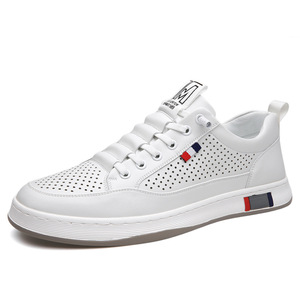 รองเท้าผ้าใบหนังสีขาวลำลองสำหรับผู้ชาย ระบายอากาศได้ดี พื้นยางเตี้ย ผลิตที่เวินโจว - Product Image 5