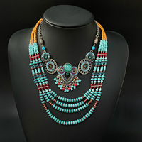 Lourd Boho Ronde Turquoise Perles Multi Brins Collier Afghan Tribal Exotique Style Ethnique Inde Bohème Bijoux Colliers Ensemble