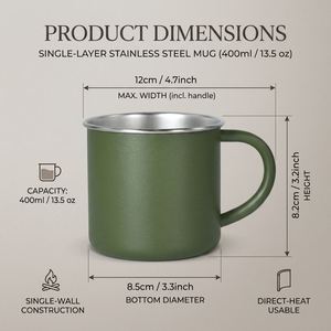 Taza de Café de Acero Inoxidable de Una Sola Capa con Asa, Recubierta en Polvo, Personalizada, de 400 ml, para Regalo Promocional, Venta al Por Mayor - Product Image 2