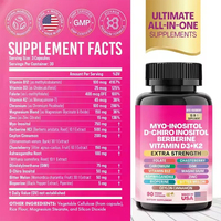 Myo-inositol D-chiro-inositol avec logo personnalisé pour l'équilibre hormonal, le soutien immunitaire pour les femmes adultes, 16 en 1, 90 capsules, 24 mois de conservation