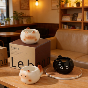 Taza <span class=keywords><strong>de</strong></span> Cerámica con Diseño <span class=keywords><strong>de</strong></span> Gato Siamés Estilo Caricatura, con Cuchara, Regalo <span class=keywords><strong>de</strong></span> Cumpleaños, Artículo para Fiestas, para Niñas - Product Image 4