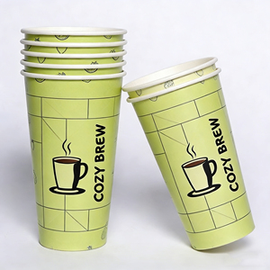 Eco-Friendly Custom Logo Disposable <b>8oz</b>-16oz Green Flexo CMYK Paper <b>Cups</b> Double Wall Lid for Cafe Use Factory Wholesale Stamping - Product Image 3