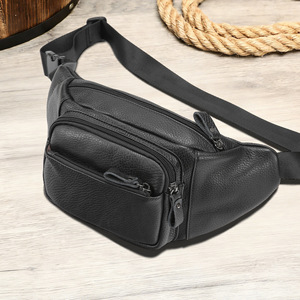 Sac de poitrine en cuir véritable Dujiang, noir, multifonctionnel, pour homme, loisirs en plein air, voyage, sac bandoulière - Product Image 2