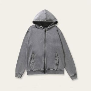 Sweat à capuche zippé pour homme, style Y2K, coupe ample, 100% coton, OEM, vintage, délavé à l'acide, molleton bouclette épais, respirant, écologique - Product Image 6