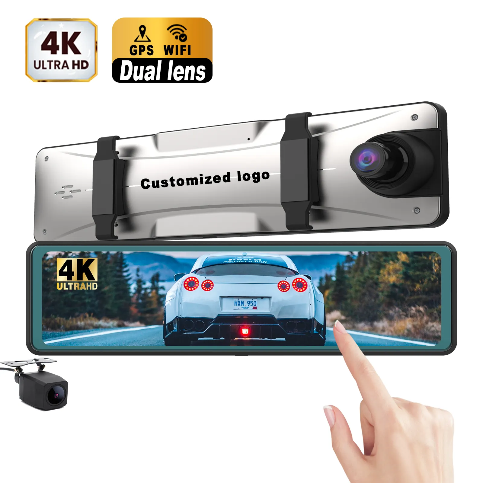 12 "touch screen specchietto retrovisore HD 4k dash camera con WiFi GPS dashcam doppia lente auto dvr anteriore e posteriore 4k doppia lente dash cam 4k