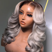 Perruque de Cheveux Humains Ondulés Gris Vierge Vietnamienne Sans Colle, Perruque Frontale en Dentelle HD 13x4 Os Droit, Prête à Porter