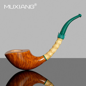 Muxiang Handmade Solid Wood Tobacco Pipe With Bamboo Joint And Green Stem For Men - Product Image 1