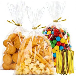 Paquete de 100 Bolsas de Celofán, Bolsas de Regalo Transparentes de 610 Pulgadas con 100 Lazos Dorados Incluidos, Embalaje de Plástico - Product Image 1