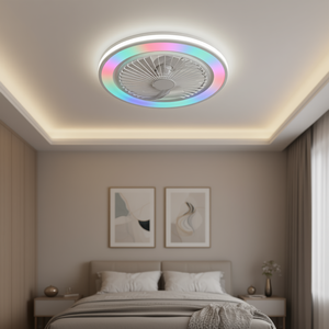 Ventilateur de plafond LED 19 pouces sans pales, montage encastré, RGB, intensité variable, 6 vitesses, télécommande, moteur DC, design moderne pour chambre à coucher - Product Image 2