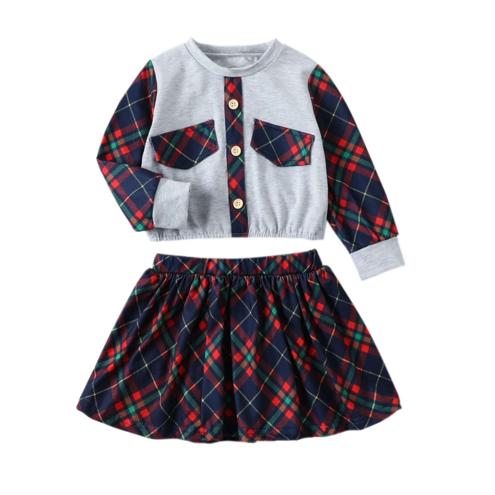 2023 весенне-осеннее Новое рождественское платье для девочек, кардиган, блузка с длинными рукавами и юбка в форме юбки, комплект из двух предметов
