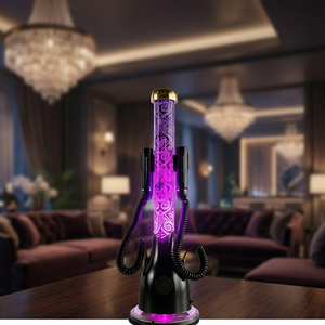 Cachimba LED con Múltiples Mangueras - Diseño Tallado Colorido <span class=keywords><strong>para</strong></span> Ambiente Festivo y de Salón, Set de Cachimba - Product Image 2