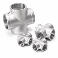 Raccord de tuyauterie fileté en croix à 4 voies en acier inoxydable 304, 1/4-1 pouce BSPP/BSPT, surface lisse, résistant à la corrosion, basse pression