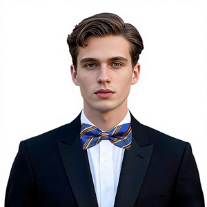 Nœud Papillon Pré-Noué en Soie Rayé Bleu avec Accents Bleus et Argentés, Accessoire de Tenue Formelle, Design à Motifs Durable - Product Image 6