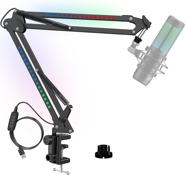RGB LED Microphone Boom Arm Stand Adjustable Suspension Scissor Arm with USB Control for Streaming Podcast Gaming