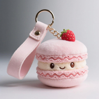 Porte-clés en peluche personnalisé, mignon, en forme de macarons fraises de dessin animé, pour sac à dos