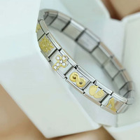 Hapiship Bracelet italien breloques or éléphant soleil croix abeille ange caméra italien breloque liens acier inoxydable DJ1188
