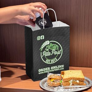 Bolsa de Papel Kraft Negra Personalizada, Ecológica, Biodegradable y Reciclable para Alimentos, Shawarma, Burritos, Crepas, Pan Pita - Product Image 1