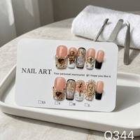 Ongles artificiels faits à la main à pression, forme amande, décorés de perles et strass, pré-conçus pour usage en salon