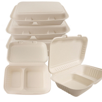 SUMKOKA Vente en gros Boîte alimentaire jetable biodégradable en bagasse de canne à sucre à 2 compartiments 9*6 pouces