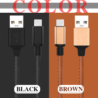 Kabel Data USB kulit 2,1a pengisian daya cepat, kabel Data USB kulit 10 kaki 20 kaki 30 kaki dengan colokan logam untuk Samsung kompatibel dengan kamera IOS untuk komputer