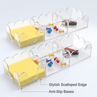 Organisateur de bureau en acrylique transparent personnalisé, bord festonné, boîte de rangement de bureau multi-compartiments