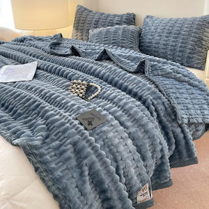 Factory Wholesale Super Soft <b>Flannel</b> Blanket Winter Thick Woven Throw for Home <b>Bedding</b> Sofa Office with Wide Stripe Design - Product Image 5