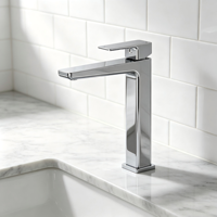 Robinet de lavabo moderne carré haut, mitigeur de salle de bain à levier unique en chrome poli pour lavabo sur comptoir