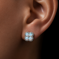 Einzigartige Kleeblatt-Moissanit Synthetische Opal-Ohrstecker 925 Sterling Silber Hypoallergener Edel-Schmuck Geschenk für Sie Tägliches Tragen