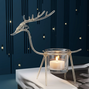 Porte-bougie en verre en forme de renne LONG GOLD, porte-bougie chauffe-plat fantaisie, décoration de Noël pour la maison, résistant à la chaleur - Product Image 1