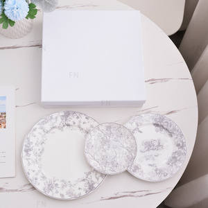 Juego de platos de porcelana ecológicos personalizados de 3 uds al por mayor, cerámica gris de estilo occidental de alta dureza para bodas almacenada - Product Image 2
