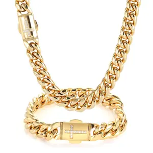 12mm Hip Hop Fermoir Glacé Croix Conception En Acier Inoxydable Cubain Lien Chaîne Bijoux Miami Cubain Collier pour Hommes Bijoux