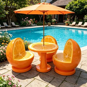 Ensemble <span class=keywords><strong>de</strong></span> <span class=keywords><strong>table</strong></span> et chaises <span class=keywords><strong>de</strong></span> café créatives en orange pour l'extérieur avec <span class=keywords><strong>parasol</strong></span> pour patio, café, jus <span class=keywords><strong>de</strong></span> fruits, décoration <span class=keywords><strong>de</strong></span> mobilier commercial amusant sur le thème des fruits - Product Image 1