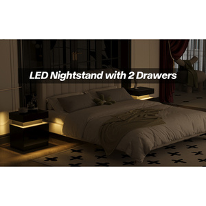 DB moderne bois noir table de chevet pour meubles de chambre lumière LED 2 tiroirs rabattable haut stockage Table de chevet pour maison appartement - Product Image 5