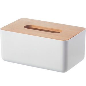 Caja de pañuelos con tapa de bambú, organizador de almacenamiento multifuncional para sala de estar, escritorio, uso doméstico - Product Image 5