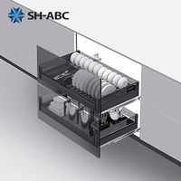 Tiroir de rangement coulissant double couche en aluminium avec panneau transparent pour vaisselle, bols, assiettes et couverts