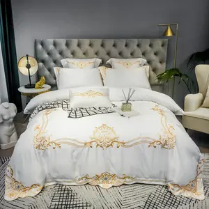 OEM 100%washed silk Vintage white duvet cover king size embroidery bedsheet home textile bedding sets supplier