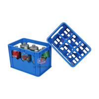 Boîte de rangement en plastique pour bouteilles de soda et de bière QS à 6 compartiments avec séparateurs, caisse renforcée
