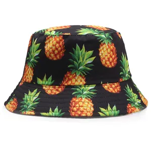 Venta al por mayor de moda protector solar piña sombrero de cubo impermeable sublimado bordado Panamá sombrero de cubo