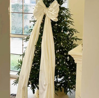 Grand nœud en organza rose avec longues franges brillantes, nœud en tissu transparent pour décoration de mariage, de chaise, de canapé, de fête à domicile