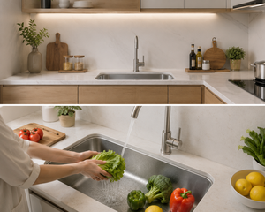 Évier de cuisine rectangulaire TADT en acier inoxydable brossé, à montage sous plan, avec robinet, garantie 5 ans, extra profond - Product Image 5