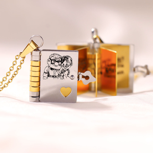 Collana con Ciondolo a Forma di <span class=keywords><strong>Libro</strong></span> Personalizzabile XF Jewelry, in Acciaio Inox Placcato Oro per il Giorno del Ringraziamento e San Valentino - Product Image 3
