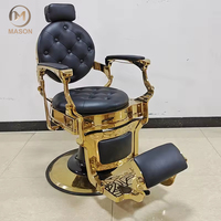 Fauteuil de Coiffure Hydraulique en Noir et Or Style Antique, Chaise de Barbier avec Base Pivotante en Cuir Capitonnée et Hauteur Réglable – Idéal pour Spa