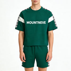 Ensemble 2 pièces pour <span class=keywords><strong>homme</strong></span> : T-shirt respirant personnalisé, survêtement court, logo, col rond, tricoté, OEM, rétro, sport, pull, short, streetwear - Product Image 3