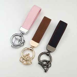Custom Personalize Logo Anti-Lost Car Leather Keychain with Buckle Ring PU Leather Carabiner Keyring Key Fob Metal Stamped Blank - Product Image 2