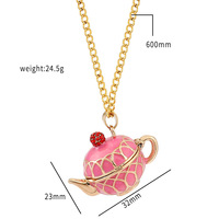 Nouveau collier pendentif ouvrable en émail théière rose |   Pendentif tasse de thé à longue chaîne pour femme, bijoux de mode, vente en gros, cadeau en stock