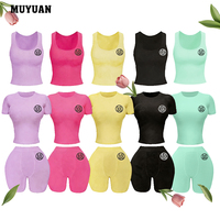 Ensemble de loungewear d'été uni sans manches, haut ajusté et short taille haute, en coton et élasthanne, doux, respirant, tenue décontractée