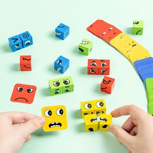 Cubes Magiques Géométriques en Bois à Expressions Changeantes, Jeu de Construction avec Conteneur en Plastique - Product Image 4
